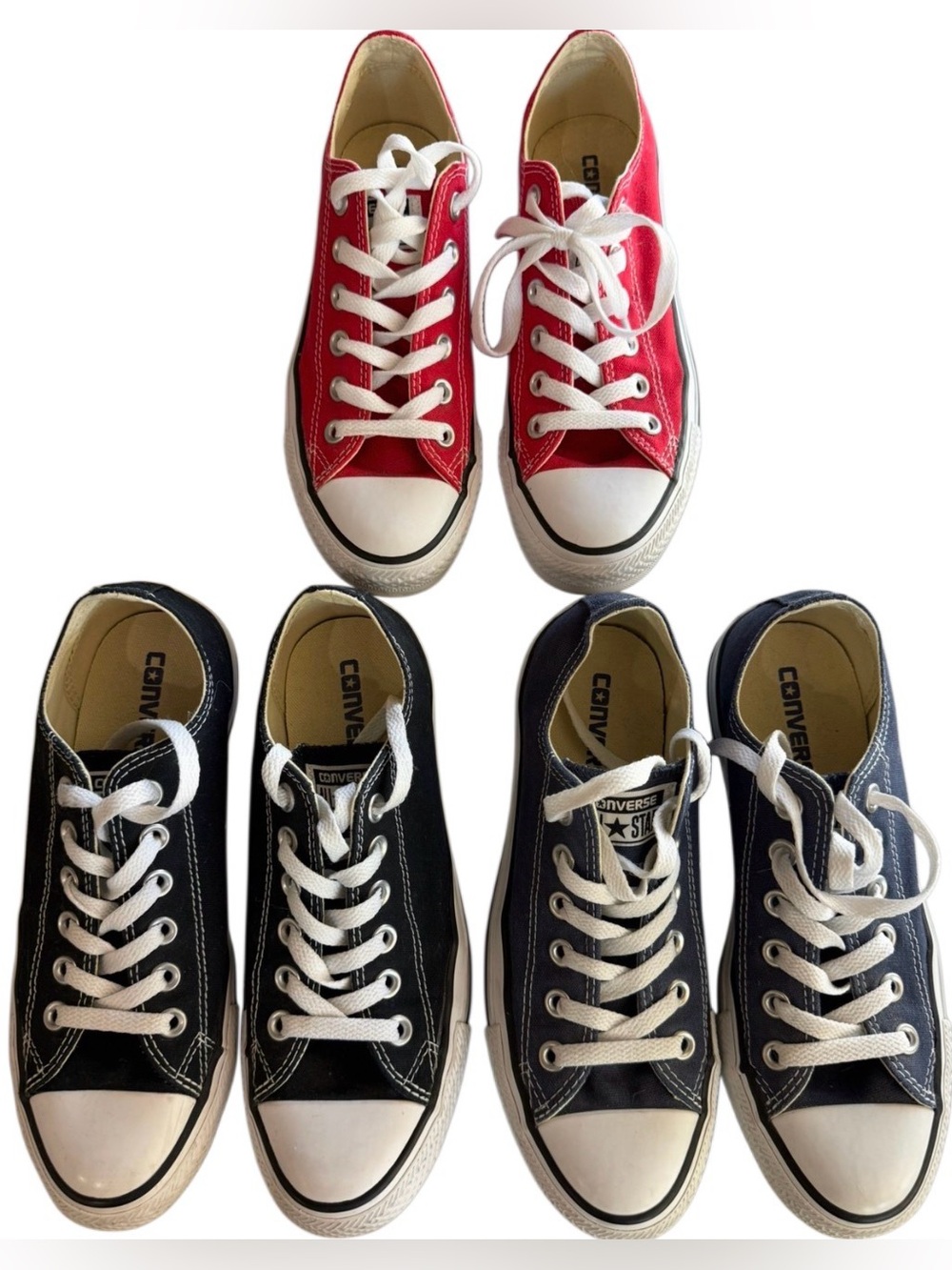 Converse Low-Top Sneakers (Set of 3) Black, Red & Navy - Size 6.5 Women’s